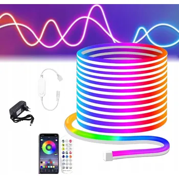 LED osvětlení 5m LED pásek RGBIC NEON FLEX 10W/m 24V Ovládání přes Bluetooth aplikaci + Dálkový Ovladač + napájecí zdroj
