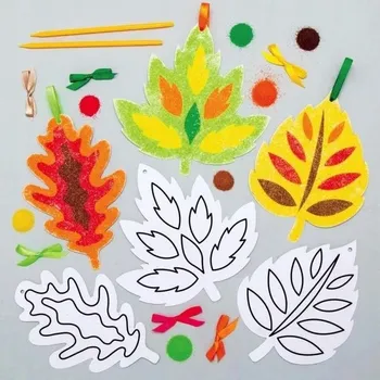 Obraz Baker Ross AX279 Dekorace z pískového umění s motivem listů - Balení 6 kusů, pro dětské podzimní tvoření
