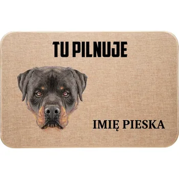 Rohožka Lněná VSTUPNÍ rohožka TADY HLÍDÁM + ROTVAILER DÁREK