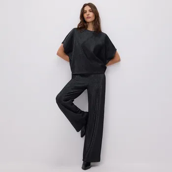 Reserved - Široké kalhoty s metalizovanou nití - černý - 656GA-99X - 656GA-99X-L