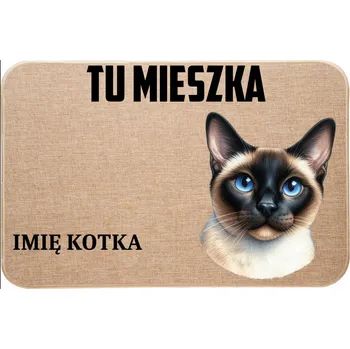 Lněná rohožka s kočkou ke vchodu - TADY BYDLÍ + JMÉNO VAŠE KOČKY