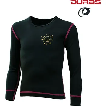 Dívčí tričko DURAS NIKOL / Dívčí hřejivé zimní tričko ze 100% merinové vlny, dl. rukáv - černá/růžový šev 110