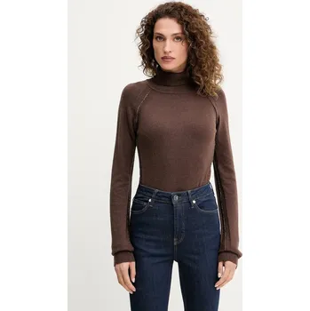 Dámský svetr Svetr z vlněné směsi Silvian Heach SAM dámský, hnědá barva, s golfem, GPA25244LU 89X, vel. S