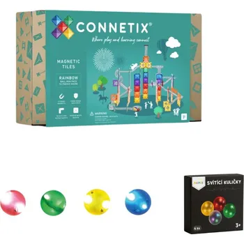 ostatní stavebnice Connetix Tiles Kuličkodráha (92 ks) + svítící kuličky MAMIS