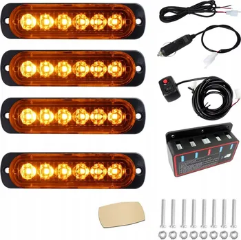 Autoelektronika 4x ORANŽOVÁ LED STROBOSKOPICKÁ SVĚTLA VÝSTRAŽNÁ AUTOPŘEPRAVNÍK 12V S DÁLKOVÝM OVLÁDÁNÍM