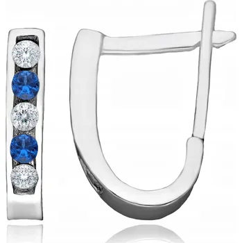 Náušnice STŘÍBRNÉ DÁMSKÉ NÁUŠNICE PODKOVY ŘADOVÉ SE SAFÍROVÝMI ZIRKONY
