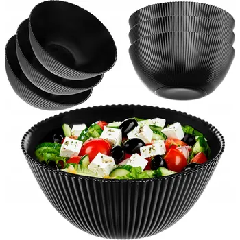 SALÁTOVÁ MISKA 20 cm SKLENĚNÁ NA POLÉVKU, SVAČINY ČERNÁ VROUBKOVANÁ SADA 3 ks