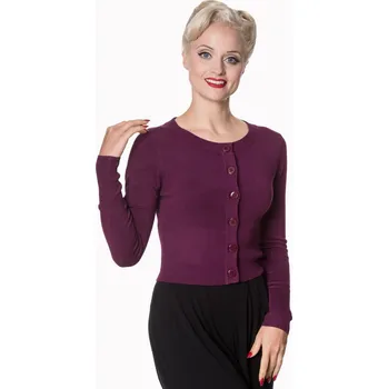 Dámský svetr Banned Retro krátký kardigan Dolly - Aubergine Velikost: XL (UK 16)