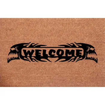 Kokosová rohožka před dveře Welcome Lebky Plameny Zajímavý Vzor