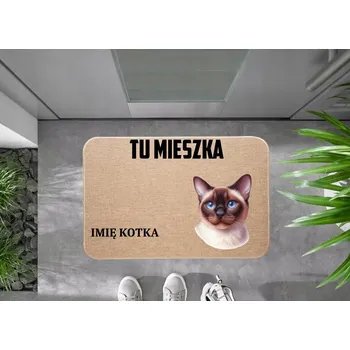 Rohožka LNĚNÁ VSTUPNÍ ROHOŽKA S KOČKOU TADY BYDLÍ + JMÉNO KOČKY DÁREK