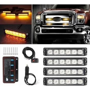 Autoelektronika 4x ORANŽOVÁ LED STROBOSKOPICKÁ SVĚTLA VÝSTRAŽNÁ AUTOPŘEPRAVNÍK 12V S DÁLKOVÝM OVLÁDÁNÍM