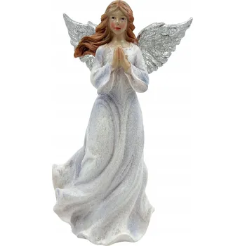 Vánoční dekorace ANDĚLÍČEK FIGURKA DEKORAČNÍ VÁNOČNÍ MODLÍCÍ SE SE TŘPYTKAMI VÝŠKA 15,5 CM