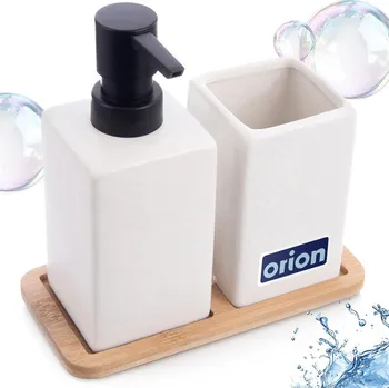 Dávkovač mýdla Sada koupelnových doplňků Orion, 3 kusy, bílá a hnědá