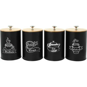 Dóza na potraviny Kuchyňská dóza Brunbeste černá kovová 4 ks 1 l na čaj, kávu