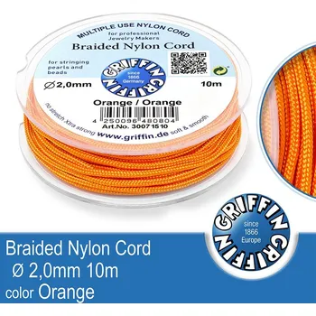 Nit Braided NYLON (splétaná nit na náramky) GRIFFIN síla nitě 2mm cívka 10m. Barva Orange