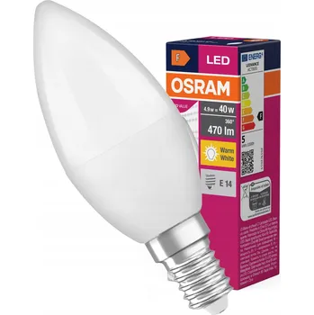 Žárovka LED žárovka B37 Svíčka E14 4,9W = 40W 470lm 2700K Teplá bílá 180° VALUE Osram