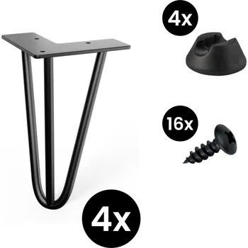 Stolová podnož Walteco Sada 4 ks Hairpin nohou, 200 mm, 3ramenná, černá, vč. podložek a vrutů