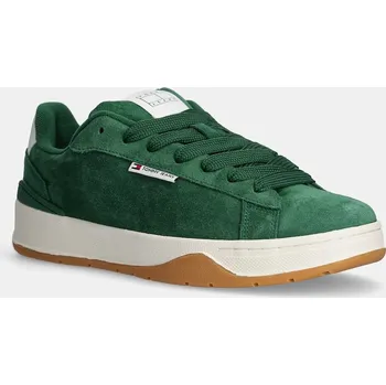Pánské tenisky Semišové sneakers boty Tommy Jeans SKATER SNEAKER zelená barva, EM0EM01607 77X, EUR 45