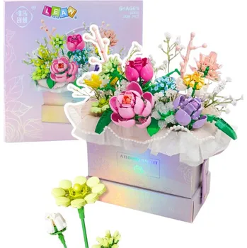 ostatní stavebnice Konstrukční kostky Kompozice v krabici Box Květinová Fialová LED 706ks