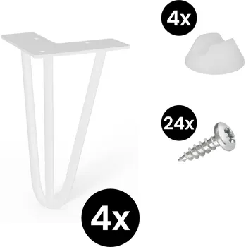 Stolová podnož Walteco Sada 4 ks Hairpin nohou, 200 mm, 3ramenná, bílá, vč. podložek a vrutů