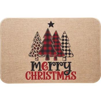 Vánoční dekorace Vánoční lněná rohožka s vánočními stromky Merry Christmas Veselé Vánoce