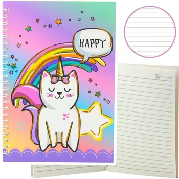 Sešit Sešit Zápisník Linkovaný Kočka Jednorožec Barevný A5 60 Listů