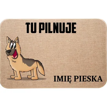 Rohožka LNIANÁ VSTUPNÍ ROHOŽKA TADY HLÍDÁM + JMÉNO PSA (NĚMECKÝ OVČÁK)