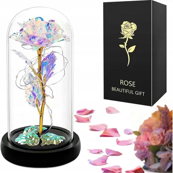 umělá květina STABILIZOVANÁ RŮŽE VE SKLE Noční Lampa Umělé Květy DÁREK PRO MAMINKU ŽENU