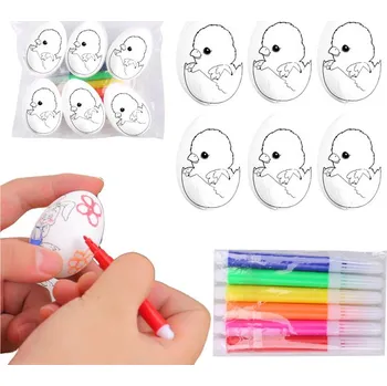 Velikonoční dekorace Polystyrenová velikonoční vajíčka na malování Fixy Kuře ve vajíčku 6ks