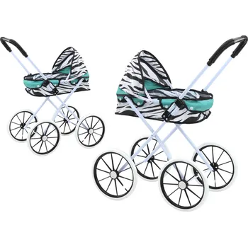 Kočárek pro panenky Velká kola Skládací Zebra Tyrkysová