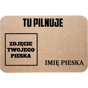 Rohožka LNOVÁ VSTUPNÍ ROHOŽKA TADY HLÍDÁ MOPS JMÉNO + FOTKA PSA