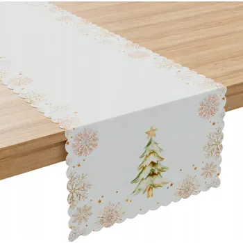 ubrus Vánoční běhoun vzor 38x140cm Stromeček Sněhové Vločky Glamour