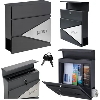 Poštovní schránka Velká poštovní schránka na dopisy, noviny, antracitová, nápis POST, 37 x 37 x 10,5 cm