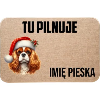 Obraz VÁNOČNÍ LNOVÁ VSTUPNÍ ROHOŽKA TADY HLÍDÁ + JMÉNO Cavalier