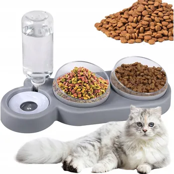 Miska pro psa DVOJITÁ MISKA s automatickým dávkovačem vody lahev na pití napáječka PRO KOČKY PSA