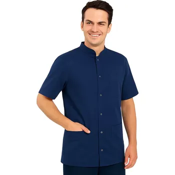 Zdravotnický oděv Pánský lékařský plášť tmavě modrá se stojáčkem a krátký rukávem (3XL)