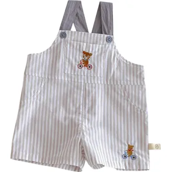 Dětský overall Letní dětský kostkovaný overal s kšandami a výšivkou medvídka 98% bavlna Unisex šedé kraťasy pro batolata Chlapci i Dívky Lehký neformální styl 3