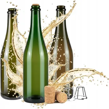 Láhev Skleněná láhev na šampaňské, cider a víno 750 ml, olivová barva, 750 ml