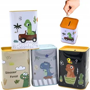 Pokladnička POKLADNIČKA DINOSAURUS V AUTĚ UČENÍ SE ŠETŘIT KOVOVÁ PRO DĚTI