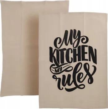 Utěrka BAVLNĚNÉ KUCHYŇSKÉ UTĚRKY S POTISKEM BÉŽOVÉ RUČNÍKY 2 ks 70 x 45