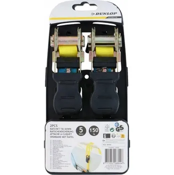 Upínací popruh Popruhy s ráčnovým napínákem a blokací, nosnost 150 kg, hák, délka 5 m - 2 ks DUNLOP