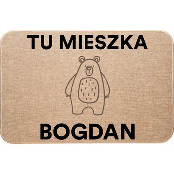 Rohožka Lněná rohožka ke dveřím s vtipným potiskem TADY BYDLÍ (Medvídek) + Vaše Jméno