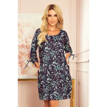 Dámská móda 281-4 SOPHIE Wygodna sukienka Oversize - Miętowe liście na ciemnym tle L