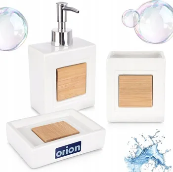 Dávkovač mýdla Sada koupelnových doplňků Orion, 3 kusy, bílá a hnědá