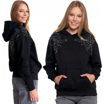 Dámská mikina MORAJ Unisexová Mikina s s kapucí a kamínky, teplá bavlna, stylová Černá S