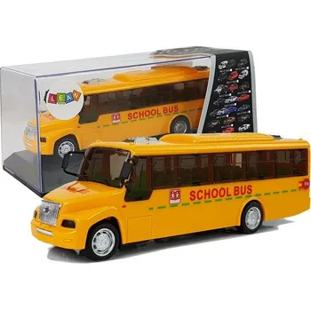 autíčko Školní autobus s natahovacím mechanismem, světly, zvuky a otevíracími dveřmi