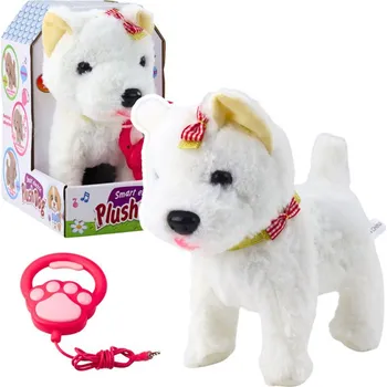 plyšák Interaktivní Pejsek S Mašlemi Na Vodítku Chodí Štěká Bílý
