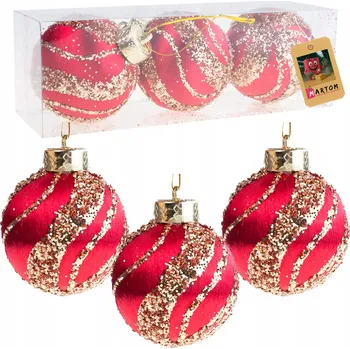 Vánoční dekorace VÁNOČNÍ BAŇKY POLYSTYRENOVÉ ČERVENÉ VÍNOVÉ SE TŘPYTKAMI PŘÍVĚSEK 3KS 8CM VÁNOČNÍ STROMEK