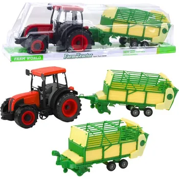 autíčko Traktor Zemědělský Farmářský Se Zeleno-Žlutým Přívěsem Červený 50cm