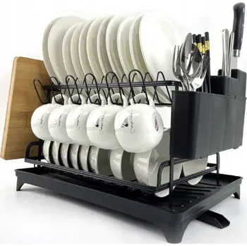 Odkapávač na nádobí Dvoupatrový Odkapávač na nádobí s odvodem vody, Prostorný a Stabilní